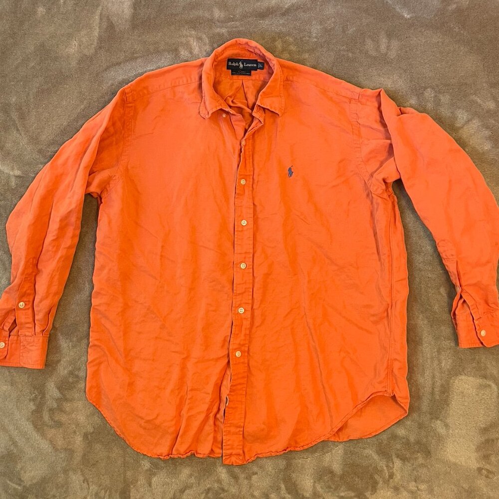 Orange Ralph Lauren Blake Silk/Linen Dress Shirt Large